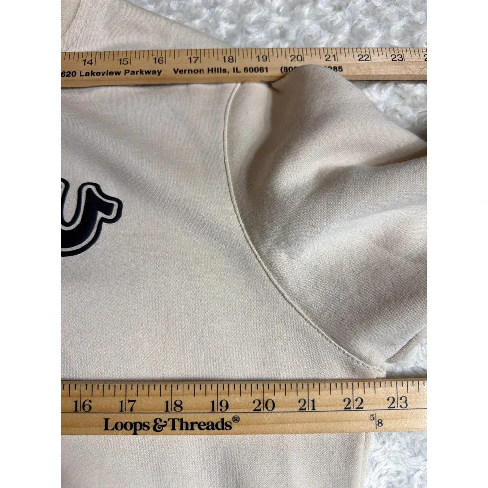 True Religion Mens Cream Full Zip Horseshoe Logo Fleece Hoodie Size Large L
